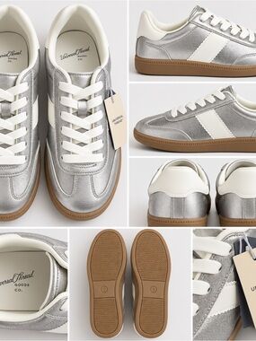 Universal Thread Silver Metallic Sneakers with White Accents and Gum Sole size 7